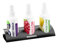 Aroma stand with three bottles: Blackcurrant, Raspberry, Lemon/Lime